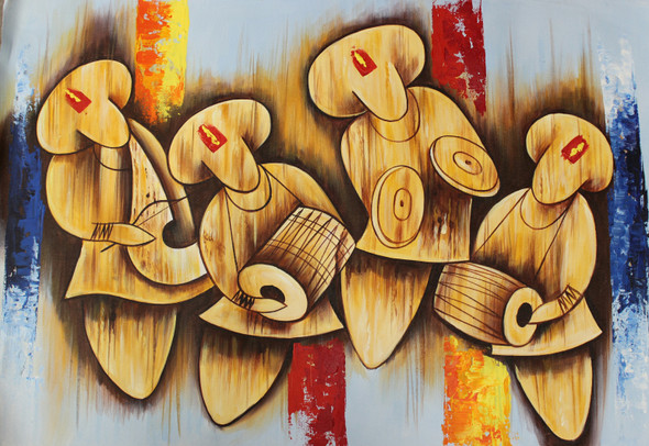Musical Figures (ART_3319_29740) - Handpainted Art Painting - 36in X 24in