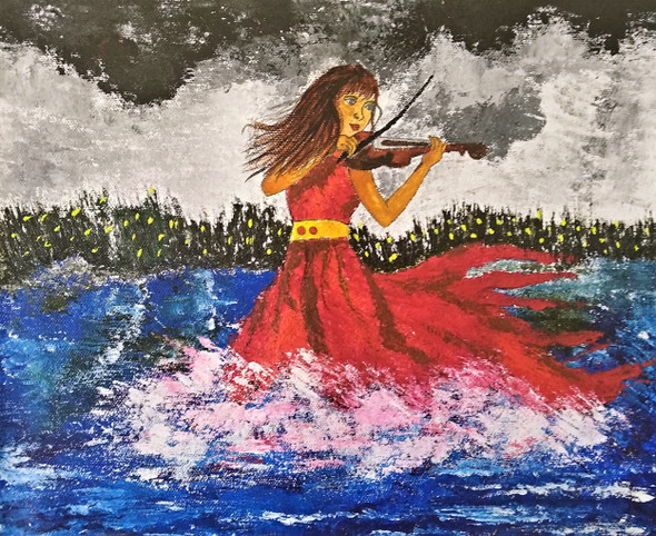 Music and Splashes (ART_5193_30089) - Handpainted Art Painting - 13in X 11in