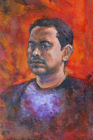 Portrait-portrait of a discontent man (ART_5064_29989) - Handpainted Art Painting - 13in X 20in