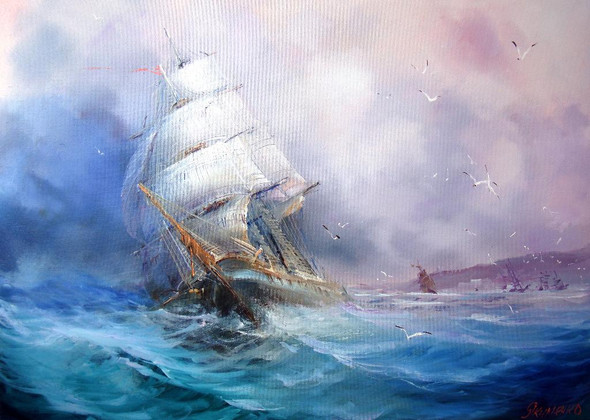 Boats Passing Through Waves 5 (PRT_827) - Canvas Art Print - 24in X 17in