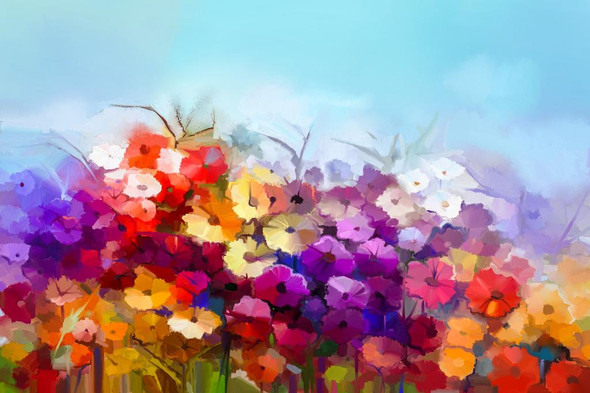 Colourful Flowers  (PRT_862) - Canvas Art Print - 32in X 21in