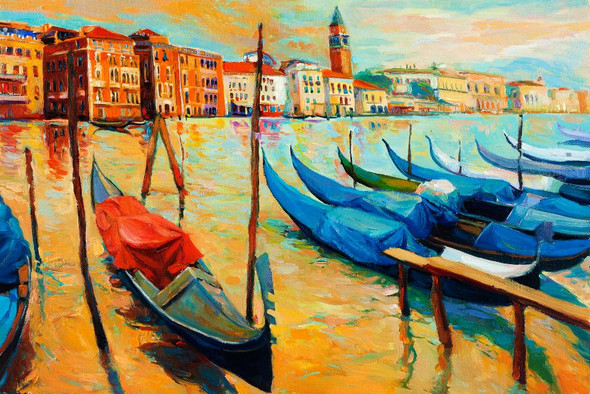 City View With Boat Near The Shore (PRT_902) - Canvas Art Print - 22in X 15in