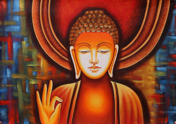 New Style Lord Buddha-1 (ART_3319_31970) - Handpainted Art Painting - 36in X 24in