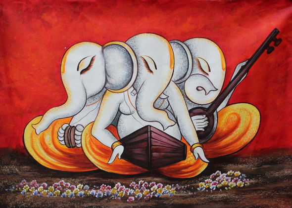 Ganesha Painting (ART_3319_30861) - Handpainted Art Painting - 36in X 24in