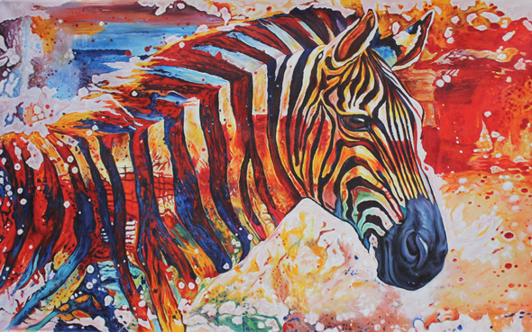 Amazing Colorful Zebra (ART_3319_29755) - Handpainted Art Painting - 60in X 36in