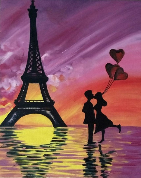 Romance in Paris (ART_3633_32722) - Handpainted Art Painting - 16in X 20in