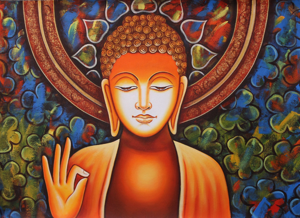 New Style Lord Buddha (ART_3319_32652) - Handpainted Art Painting - 36in X 24in