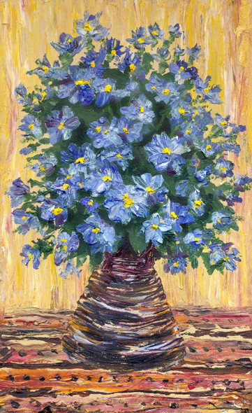 Bouquet Of Blue Flowers Abstract (PRT_941) - Canvas Art Print - 21in X 35in