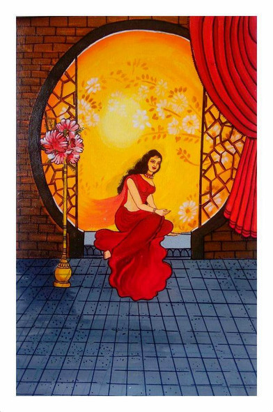 A LADY (ART_1033_33642) - Handpainted Art Painting - 15in X 25in