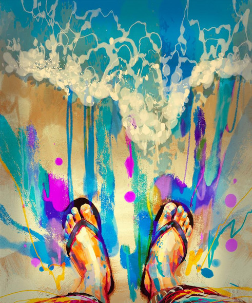 Colorful Feet In Flip-flops (PRT_1007) - Canvas Art Print - 17in X 21in