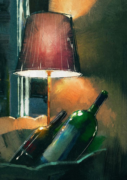 A Couple Of Wine Bottle And Lamp (PRT_1011) - Canvas Art Print - 17in X 24in