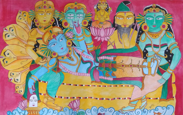 Anantasayanam (ART_5791_34171) - Handpainted Art Painting - 35in X 20in