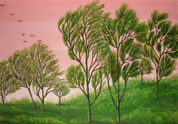 Trees (ART_5738_34190) - Handpainted Art Painting - 28in X 20in