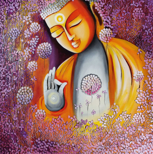 EMERGING BUDDHA SERIES 6 (ART_3702_34239) - Handpainted Art Painting - 24in X 24in