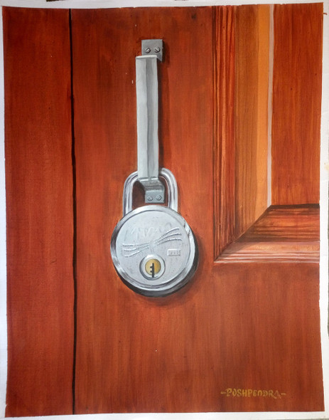 Lock-Unlock (ART_5291_34513) - Handpainted Art Painting - 11in X 13in