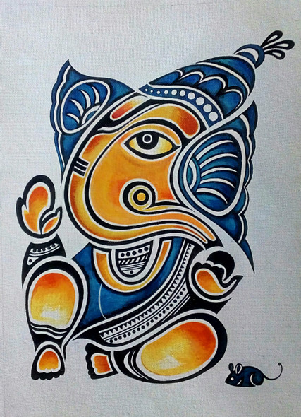 GANESHA : THE LORD OF ALL THE BEGINNING (ART_5922_34526) - Handpainted Art Painting - 14in X 19in