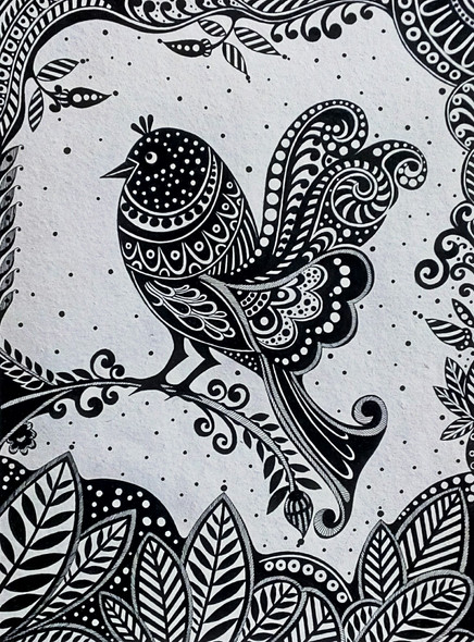 '' BIRD IN BLACK & WHITE (ART_5922_34519) - Handpainted Art Painting - 14in X 19in