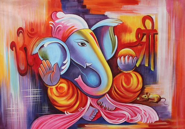 Colorful Ganesha-2 (ART_3319_31968) - Handpainted Art Painting - 36in X 24in