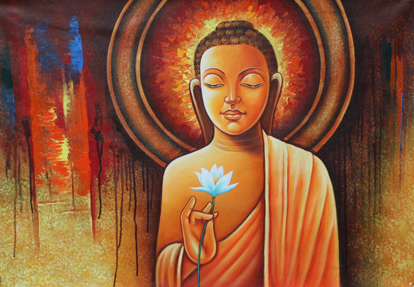New Style Lord Buddha (ART_3319_31967) - Handpainted Art Painting - 36in X 24in