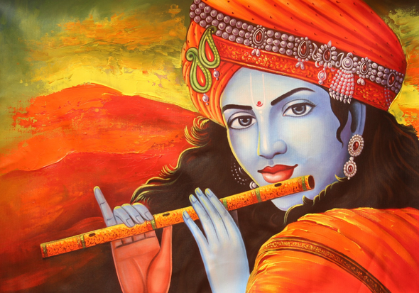 Abstarct style Lord Krishna (ART_3319_34566) - Handpainted Art Painting - 36in X 24in