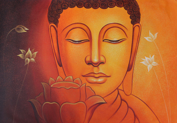 Buddha With Lotus-1 (ART_3319_30760) - Handpainted Art Painting - 36in X 24in