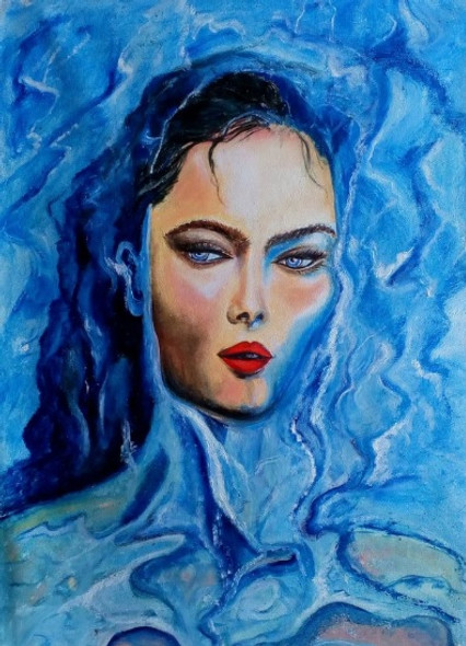 Women out from water (ART_4433_34965) - Handpainted Art Painting - 22in X 32in