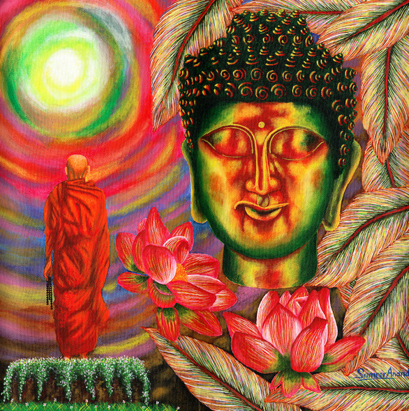 BUDDHA 02 (ART_4185_28999) - Handpainted Art Painting - 24in X 24in