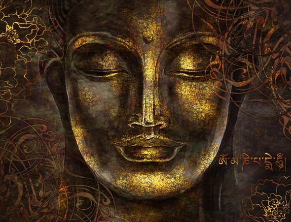 Golden Abstract Buddha  (PRT_1132) - Canvas Art Print - 28in X 21in