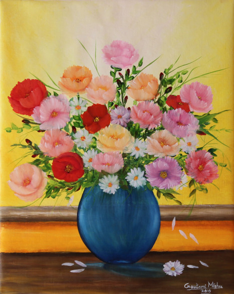 Flower Vase (ART_976_35632) - Handpainted Art Painting - 16in X 20in