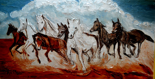 WARRIORS (ART_6175_35622) - Handpainted Art Painting - 70in X 36in