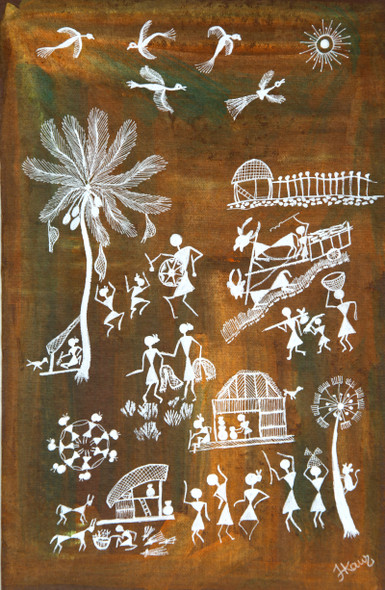 WARLI  ARTS (ART_2050_35730) - Handpainted Art Painting - 7in X 11in