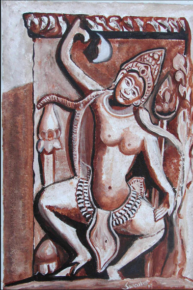 DANCING APSARA-2 (ART_6175_35987) - Handpainted Art Painting - 16in X 24in