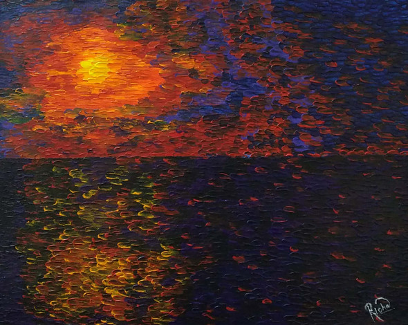 Sunset sea (ART_5743_34516) - Handpainted Art Painting - 22in X 17in