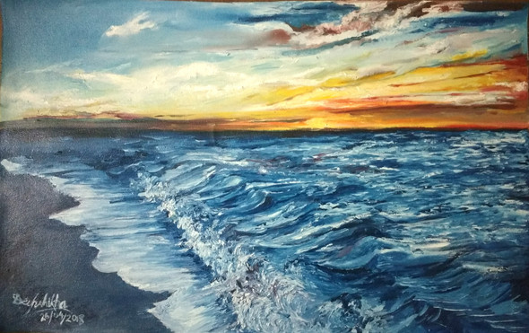 Sunrise by the sea (ART_4099_36494) - Handpainted Art Painting - 24in X 18in