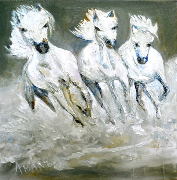 THE THREE IN SNOW (ART_6175_36511) - Handpainted Art Painting - 36in X 36in