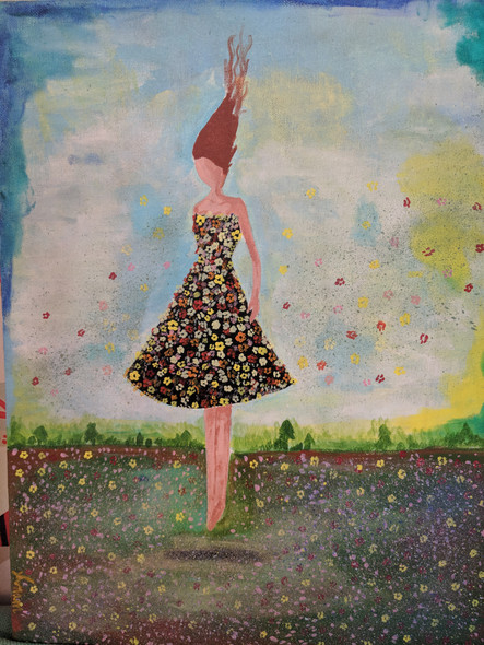 Her Spring-ness (ART_1786_36604) - Handpainted Art Painting - 14in X 18in