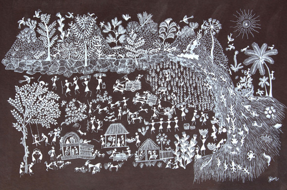 WARLI  ARTS (ART_2050_35731) - Handpainted Art Painting - 22in X 14in