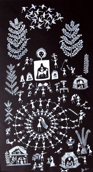 WARLI  ARTS (ART_2050_17474) - Handpainted Art Painting - 9in X 16in