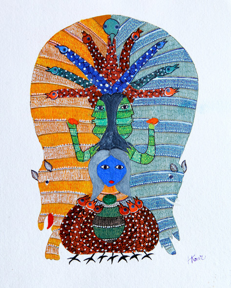 GOND ARTS (ART_2050_17472) - Handpainted Art Painting - 11in X 11in