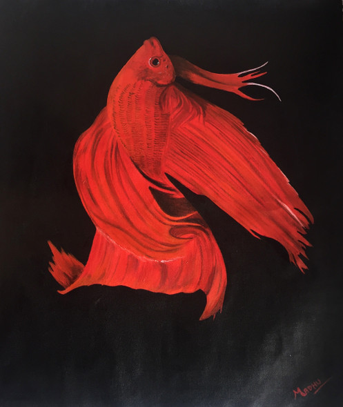 Red Betta (ART_4440_36607) - Handpainted Art Painting - 18in X 20in