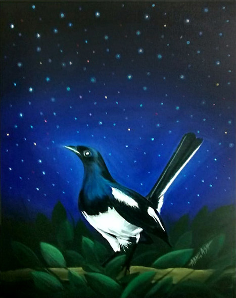 Black & White in Blue (ART_6379_36942) - Handpainted Art Painting - 24in X 30in