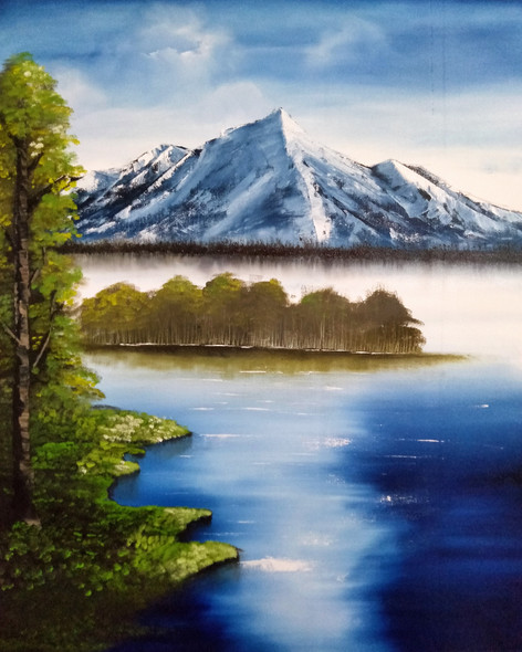 Snowy Mountain.  (ART_5608_33904) - Handpainted Art Painting - 25in X 31in