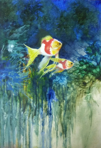 Gold fish (ART_6442_37011) - Handpainted Art Painting - 8in X 11in