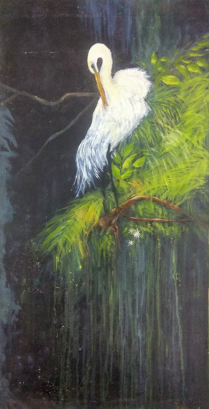Egret (ART_6442_37009) - Handpainted Art Painting - 9in X 14in