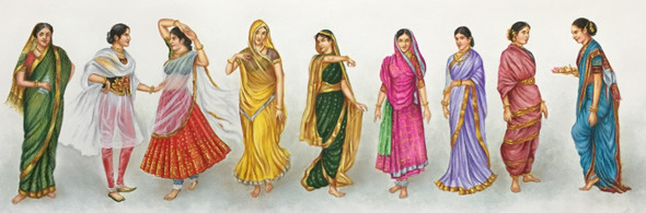 Indian Sarees (ART_6428_37076) - Handpainted Art Painting - 22in X 7in