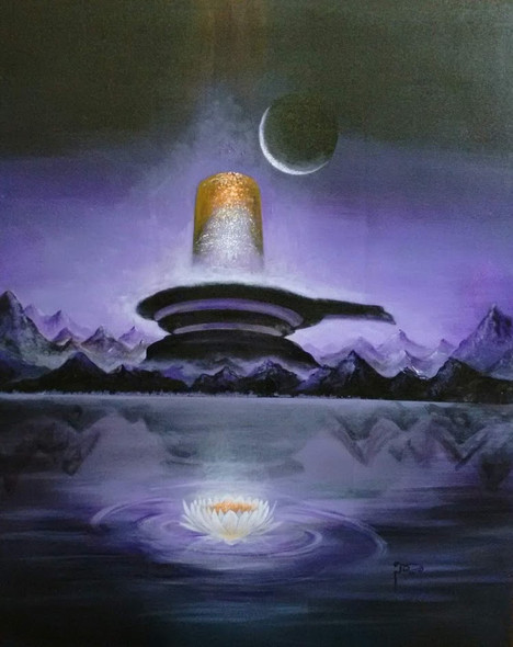 Shiva Linga (ART_6472_37167) - Handpainted Art Painting - 26in X 36in