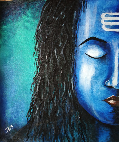 Shiva (ART_5912_37443) - Handpainted Art Painting - 14in X 17in
