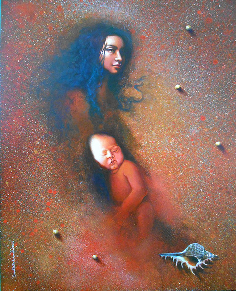 Mother and child 2 (ART_2771_19733) - Handpainted Art Painting - 24in X 30in