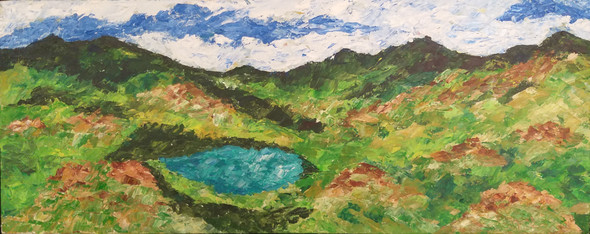 Lake in the Mountain (ART_6500_37679) - Handpainted Art Painting - 30in X 12in