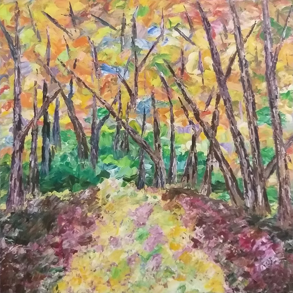 Way in Woods (ART_6500_37678) - Handpainted Art Painting - 30in X 30in